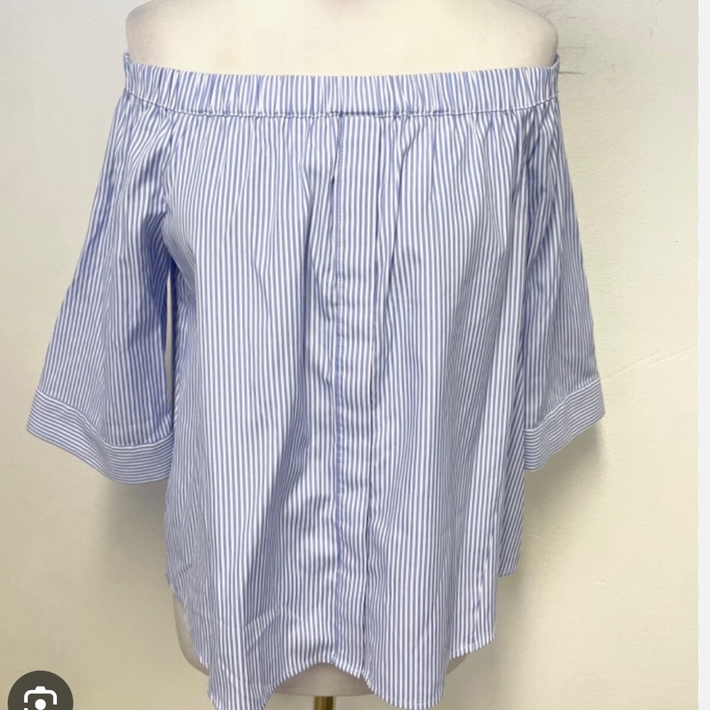 Whistles Blue and White Striped off the shoulder top